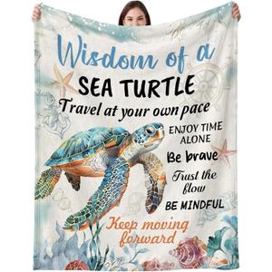 Positive Sea Turtle Gifts for Women Men, Flannel Soft Blanket Decor, Sea Turtle Gifts for Turtles Lovers, Inspirational Healing Gift for Friend Meditator Graduate - 50x60 inches