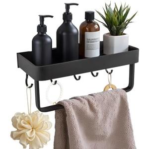 Luxflowing Hand Towel Ring with Shelf for Bathroom Wall, Drilling Installation, Sturdy and Beautiful, Can Also be Used in Kitchens, Balconies, Restrooms, Hotels (Black, Small)