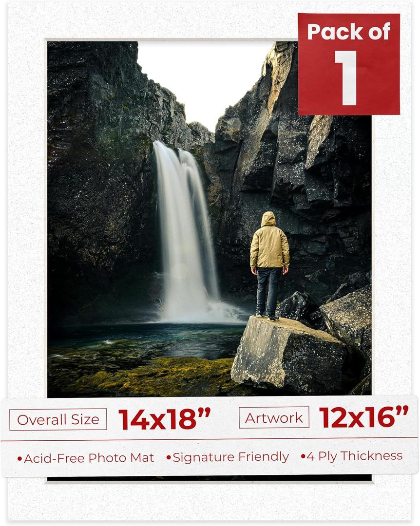 Poster Palooza 14x18 Mat Bevel Cut for 12x16 Photos - Acid Free Oyster Shell White Precut Matboard - For Pictures, Photos, Framing - 4-ply Thickness