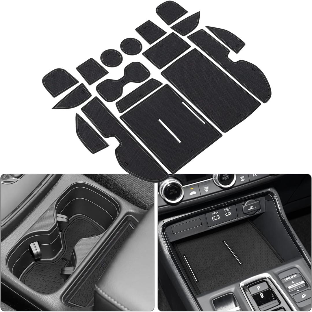 POSAID Center Console Liners for Honda CRV 2023 2024 2025 Cup Holder Insert, Center Mats for CR-V Accessories Non-Slip Anti Dust Interior Mats 17PC Set, Black Trim