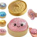 Dumpling Squishy, New Mystery Glitter Dumpling Squishies with Steamer, Sensory Squeeze Toy for Stress Relief, Soft Decompression Dough for Adults Office and Home Use (Pink)
