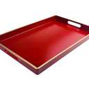 Umisriro Red Decorative Tray, Rectangular Serving Tray with Handles, Plastic Coffee Table Tray for Ottoman, Living Room, Kitchen Tabletop, 15.6” x 10.2” x1.37”