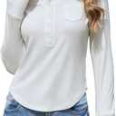 Moreone Womens Long Sleeve Henley Shirts for Women Button Ribbed Knit Shirt V Neck Tops Fit Slim Casual Basic Blouses (Black, M)