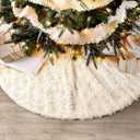 GMOEGEFT 48 Inches Faux Fur Christmas Tree Skirt with Sparkly Golden line, Xmas Tree Holiday Decorations