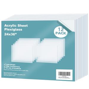 Egofine Plexiglass Sheets Acrylic Sheets 12 Pack of 24x36 0.04 Thick Clear Plastic Cast Transparent Plexi Glass for Crafting Projects, Replacement Picture Frame Glass, DIY Display, Easy to Cut