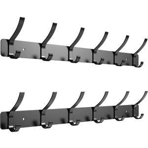 Heavy Duty 2-Pack Wall Mounted Coat Rack | with Hooks for Coats, Hats, Keys & Towels | Space-Saving Organization for Entryway, Mudroom & Bathroom, Black