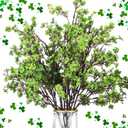 XunYee 24 Pcs St. Patrick's Day Decorations Irish Lucky Clover Shamrock Babys Breath Flowers 19.6" Green Artificial Gypsophila Bouquet Fake Silk Plants Flowers Bouquets for Spring Home Decor