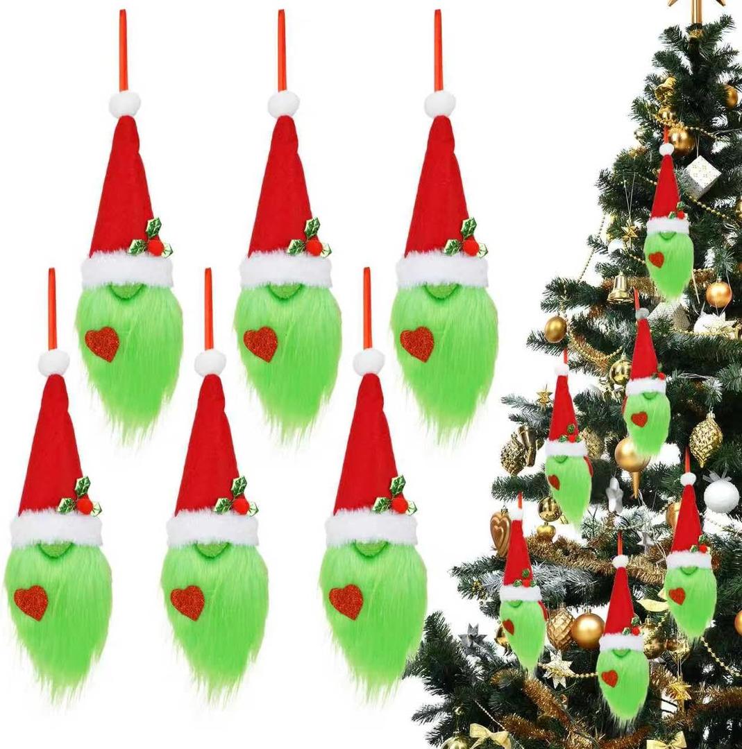6 Pcs Green Monster Christmas Tree Ornaments Lime Green Furry Gnome Ornaments Christmas Gnome Ornaments for Home Tiered Tray Decor Christmas Tree Decor Gifts