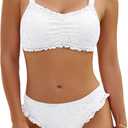Blooming Jelly Womens Bikini Set Two Piece Ruffle Bandeau Bathing Suits Cheeky High Cut Cute Eyelet Swimsuit (Large, White)