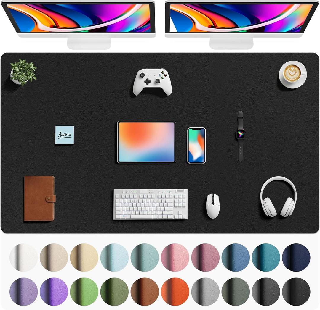 Aothia Faux Leather Desk Mat - Large Mouse Pad, Non-Slip PU Leather Blotter, Waterproof Writing Surface for Office and Home (Black, 63" x 24")