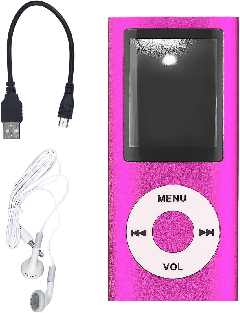 MP3 Player,Portable MP3 Digital Music Player,1.8 Inch LCD Music-Player with Earphone,Build-in Photo/Video Play/FM Radio/Voice Recorder/E-Book Reader(Memory Card Not Included)-Pink