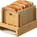 GHWIE Bamboo Bread Slicer with Adjustable Guide and Tray for Homemade Bread, Cakes, Bagels
