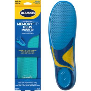 Dr. Scholl's Memory Fit Plus Massaging Gel, Comfort Insoles, Memory Foam & Gel, All-Day Comfort, Arch Support, Distributes Pressure, Shock Absorbing,Trim Inserts to Fit Shoe, Men's Size 8-14, 1 Pair