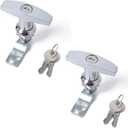 2 Pcs T Handle Door Lock RV Trailer Door Cam Lock Zinc Alloy Bright Chrome Garage Door Lock Latch Cabinet Toolbox Handle Lock