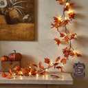 Hairui Lighted Maple Leaf Garland with Timer 6FT 24 Warm White LED, Fall Garland with Lights Battery Operated for Thanksgiving Harvest Christmas Wedding Decoration Indoor Outdoor