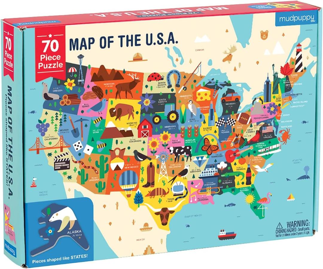 Mudpuppy Map Of The USA  70 Piece Geography Puzzle with State-Shaped Pieces and Iconic Landscapes Cultural Items And More