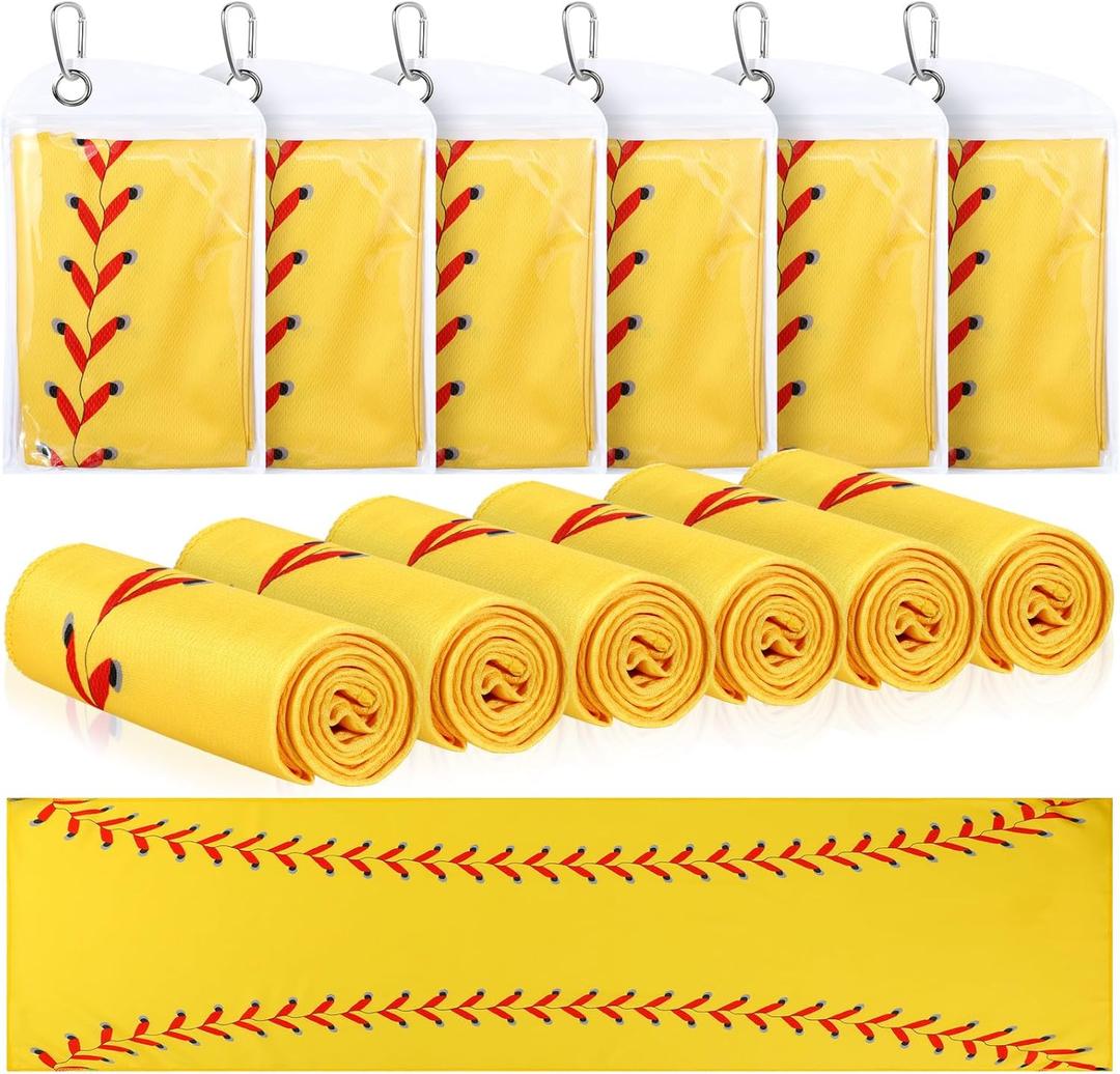 Hahafelt 6 Pack Softball Cooling Towels, Yellow Sports Towels with Bags, 40"x12" Breathable Chilly Towel, Microfiber Towel for Softball Sport Team Gift