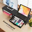 Ekisemio Computer Monitor Stand Riser, Desk Organizers and Accessories with Fabric Drawer, 2-Tier Wood and Metal Laptop Stand for Desk, Office Organizer Storage, Black