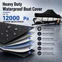 1400D Center Console Boat Cover 20-22 ft, Heavy Duty Waterproof Marine Canvas, Trailerable V-Hull Boat Cover with Outboard Motor Cover Bag, Straps, Black