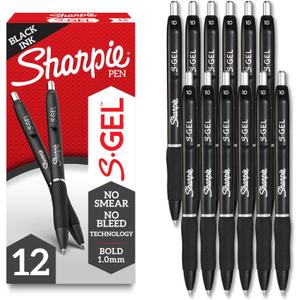Sharpie S-Gel, Gel Pens, Bold Point (1.0mm), Black Ink, 12 Count - Writing, Journaling, Note-Taking, College, Teacher Supplies, Office, Back to School