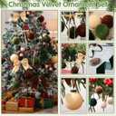Wettarn 53 Pcs Christmas Velvet Ornaments Kit Include 15 3.15" Velvet Balls, 30 Bows (Wide & Narrow), 1 Wide & 1 Narrow Ribbon (5 yds Each), 6 Flocked Ball Picks for Xmas Decor(Brown, Green, Beige)