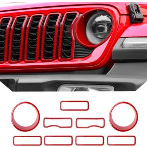 JeCar Grill Inserts for Jeep Wrangler JL JLU 2024 2025+ Grill Covers & Headlight Covers Trim Kit Accessories (Red)
