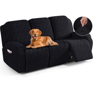 TAOCOCO Recliner Sofa Covers Stretch Reclining Couch Cover, Jacquard Recliner Couch Cover for 3 Seat Furniture Protector Sofa Slipcovers with Elastic Bottom for Kids, Pets (Black)