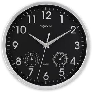 Wall Clock, Sweep Silent Movement Accurate Clocks with Temperature & Humidity, Decorative for Kitchen/Living Room/Bedroom/Office/Bathroom/Classroom (Silver, 10 inch) (10 inches)
