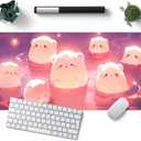 Kawaii Pastel Pink Desk Mat Cute Cat Large Mouse Pad Desk Pad Large Mouse and Keyboard Pad, Kawaii Cat Lover Gifts Mouse Mat XXL Desk Protector Mat, Computer for Desktop Cute Desk Decor 31.5" x 15.7"