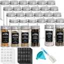 Tebery 30 Pack Round Spice Bottles Jars with Silver Lids, 3oz Empty Glass Spice Containers Shakers Complete Organizer Set Includes Shaker Lids, Wide Funnel, Labels and Cleaning Brush