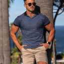 Mens Muscle Polo Shirts V Neck Slim Fit Short Sleeve Golf T-Shirts Contrast Collar Ribbed Knit Cotton Tee Shirt (XXL)