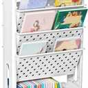 5 Tier Rolling Utility Cart Multi-Functional Movable Storage Book Shelves with Lockable Casters for Study Office Kitchen Classroom, White (5-Tier, White)