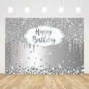 7x5ft Happy Birthday Backdrop Dripping Glitter Crystal Diamond Silver Photo Background Girls Women Bday Party Decorations Cake Table Banner Wall Decor Props
