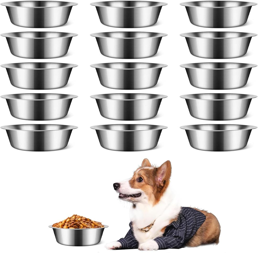 15 PCS Small Stainless Steel Dog Bowls, 5.5inch Metal Dog Bowl, Pet Puppy Food Water Bowl Set, Thickened Metal Food Water Bowls for Small Dogs, Dishwasher Safe (14OZ)