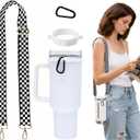 Adjustable Hands-Free Holder for Stanley Cups Universal Silicone Bottle Strap Hydro Flasks 40oz & 30oz Bottles Dishwasher Safe Buckle for Hiking (White Ring)