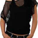 Smile Fish Women Casual Sexy 80s Costumes Fishnet Neon Off Shoulder T-Shirt (2pieces Black
XL)