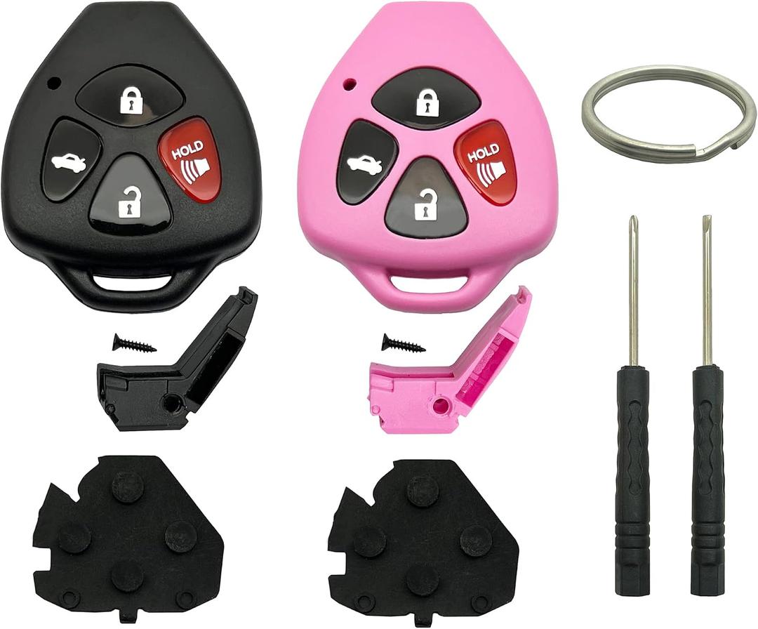 Key Fob Shell Case Replacement Fits for Toyota 2008-2013 Avalon 2007-2011 Camry 2008-2012 Corolla 2009-2014 Venza 4 Button Keyless Entry Car Remote Cover (Black + Pink)
