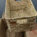 Large Wicker Storage Baskets, Set of 3, Water Hyacinth Basket Organizer, 14.2x10.2x8.7H Inches -Great Storage Solution for Shelf and Pantry Storage (Traditional Pattern)