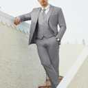 Men's Suits Slim Fit Tuxedo Suit Set 3 Piece 2-Button Solid Prom Wedding Party Blazer Vest Pants, M