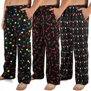 Wenouy 3 Pack Mens Christmas Pajama Pants Microfleece Plaid Pajama Bottoms Sleepwear PJ Sleep & Lounge Pants with Pockets & Drawstring XXX-Large, Black Xmas Lights, Black Elk, Black Candy Cane