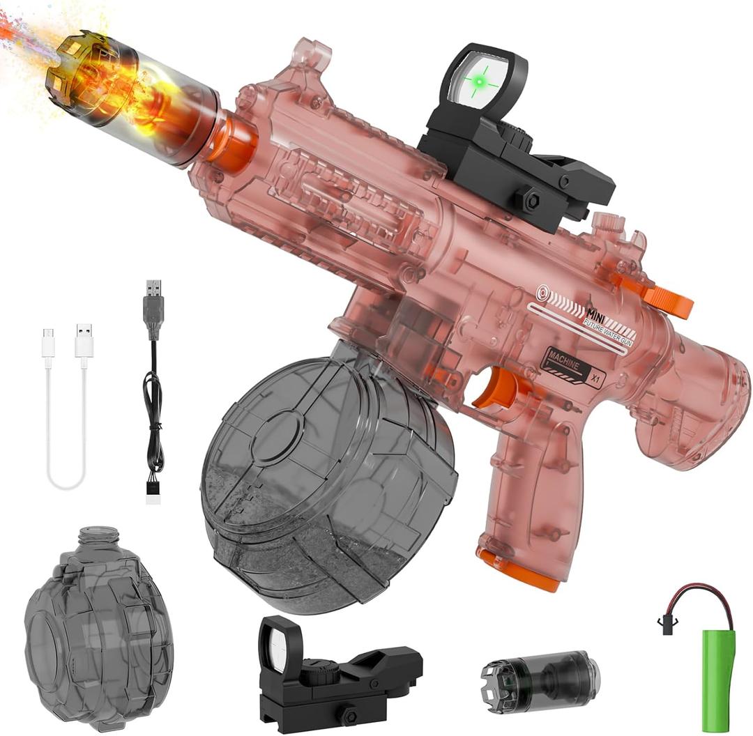 Electric Water Guns for Kids Adults, Transparent Automatic Squirt Guns, Powerful Water Squirt Gun with 28-32 FT Long Range, Summer Outdoor Beach Swimming Pool Party Toys for Boys Girls Adults (Pink)