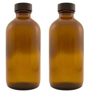 GreenHealth 8 oz Amber Glass Bottles with Black Phenolic Lids  Pack of 2  Refillable Boston Round Bottles for Essential Oils, Tinctures, Serums, and Lab Use