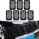 Grill Inserts Rings Covers For Jeep Grand Cherokee 2017 2018 2019 2020 2021 Honeycomb Grill Mesh Exterior Accessories Cover Overlay Kit,Not Fit SRT, Trackhawk, or 2021 Grand Cherokee L Models(Black)