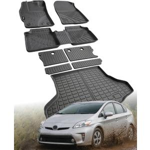 Naibeve Floor Mats for 2010-2014 Toyota Prius - All Weather Custom for Toyota Prius Floor Mats & Cargo Mat & Backrest Mats Waterproof Interior Accessories