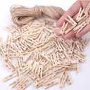 Mini Clothes Pins for Photo, Small Clothespins 200 pcs 1" Natural Wooden Clothespins with Jute Twine, Mini Photo Clips,Small Clothes Pins for Photos, Crafts, Arts, Cocktails