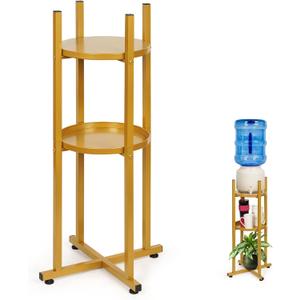 Retyion Water Dispenser Stand 5 Gallon Water Jug Stand Sturdy Water Stand(32.8" H-11.2" W) Water Jug Stand with 2 Round Shelfs for 1-5 Gallon Water Bottles/Crocks, Water Jug and Plant Stand (Gold)
