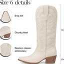 Erocalli Women's Mid-Calf Cowgirl Cowboy Boots Pull On Snip Toe Chunky Heel Western Boot (White)