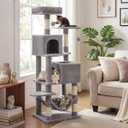 SONGMICS HOME Cat Tree for Indoor Cats, Multi-Level Cat Tower with Sisal Scratching Posts, Hammock and Condo, Light Gray