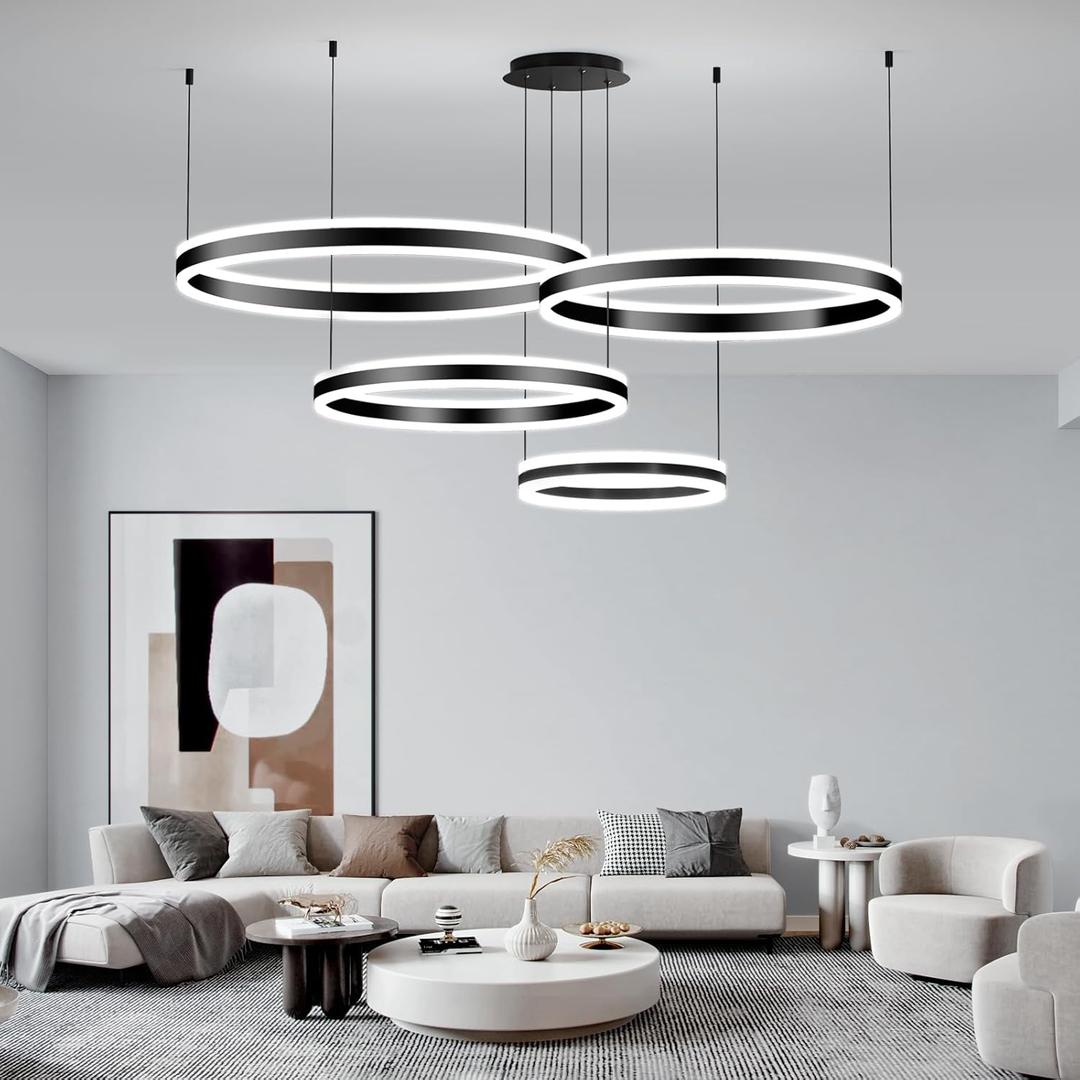 Modern Ceiling Chandelier Light, with Remote Control Dimmable 3 Color Mode & Brightness Ceiling Lamp, Anti-Flicker Dining Light Fixture for Kitchen, Dining Room (Black)