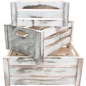 Admired By Nature Wooden Crates Storage Container, Rustic White Set of 3, Farmhouse Style Decorative Baskets for Home Decor, Rustic Decor, Nesting Stackable Organizers, Distressed Wood Crates (Regular, Barn Rustic White)